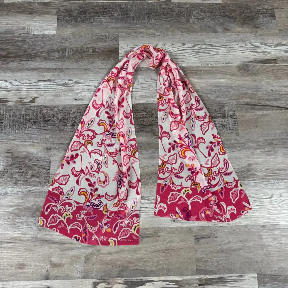 Cynthia Rowley Pink Silk Scarf Floral Y2K Resort Preppy Coastal Chic